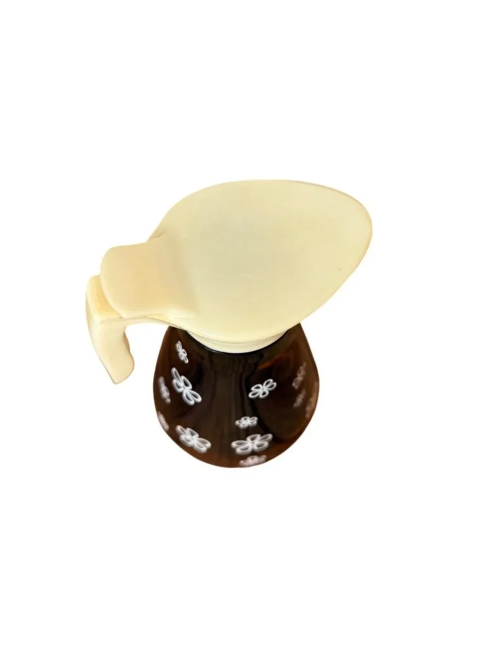 Thatcher Syrup Dispenser Amber Glass Daisy 16 Oz VTG 60s MCM Pitcher Retro Decor